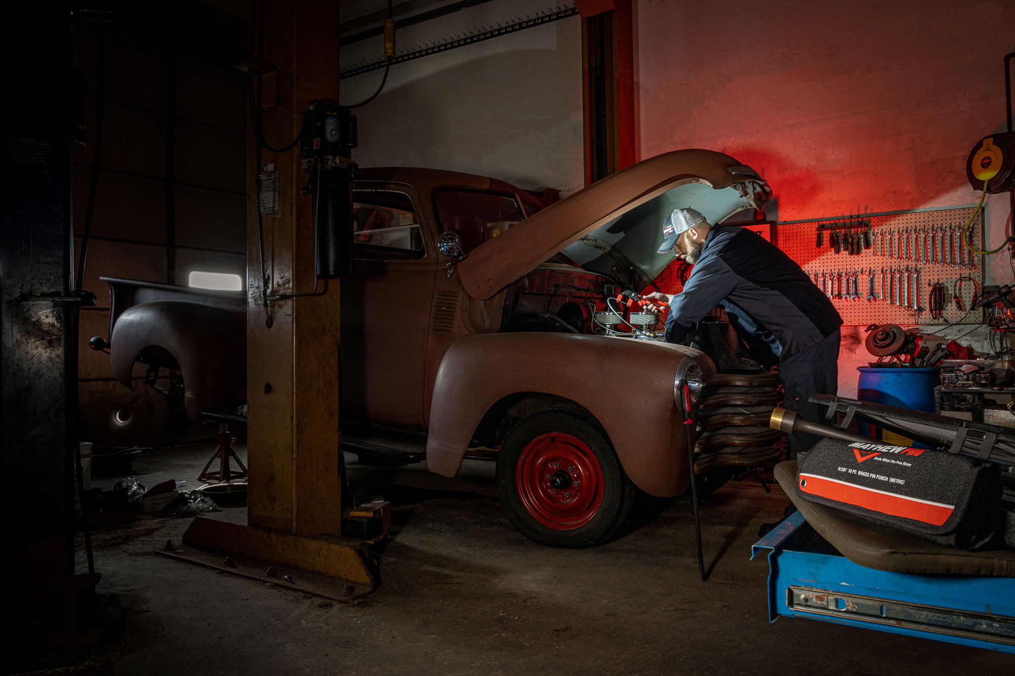 Man working on a car.